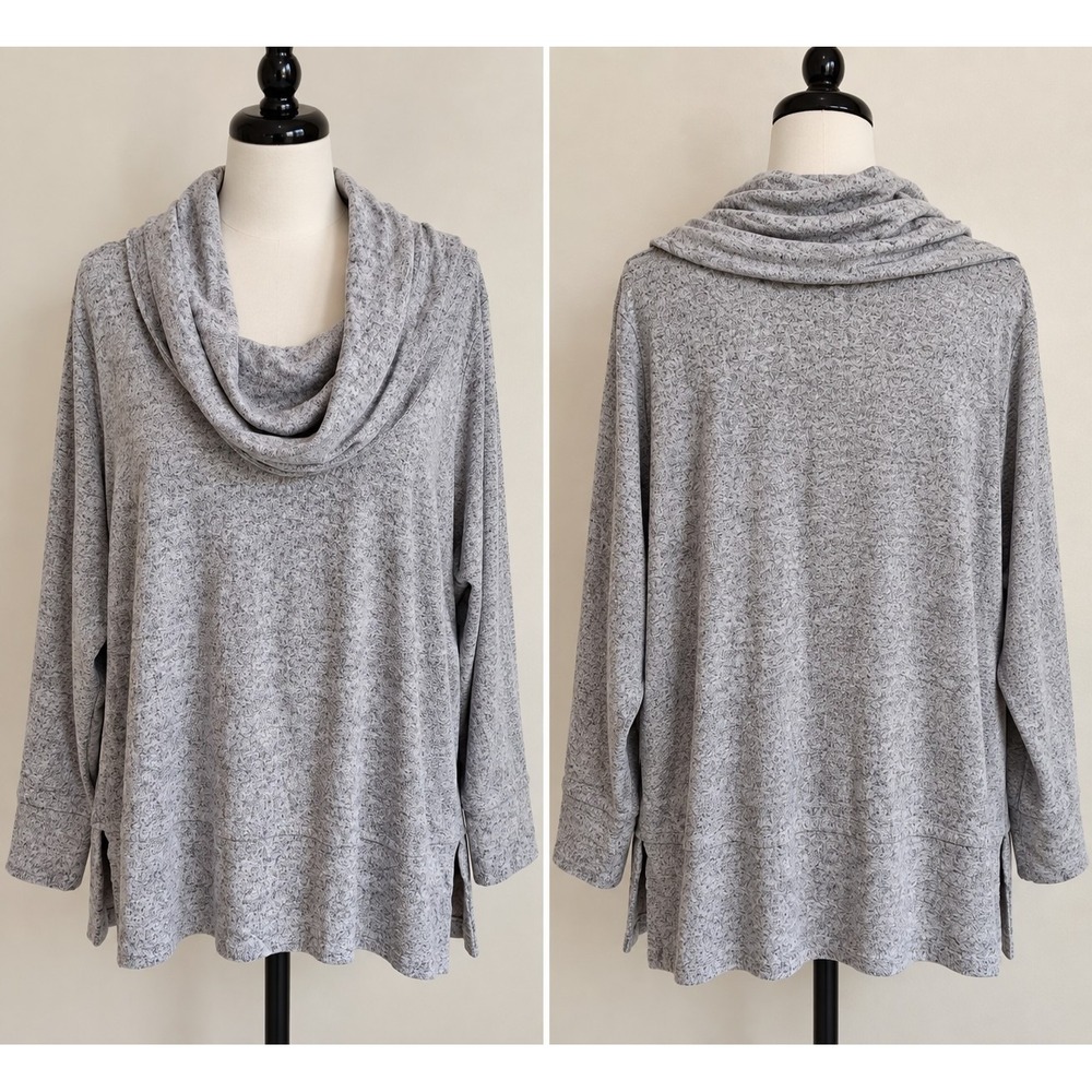 Cupio Womens 3X Gray Cowl Neck Sweater Tunic Plus Size Minimalist Office Casual